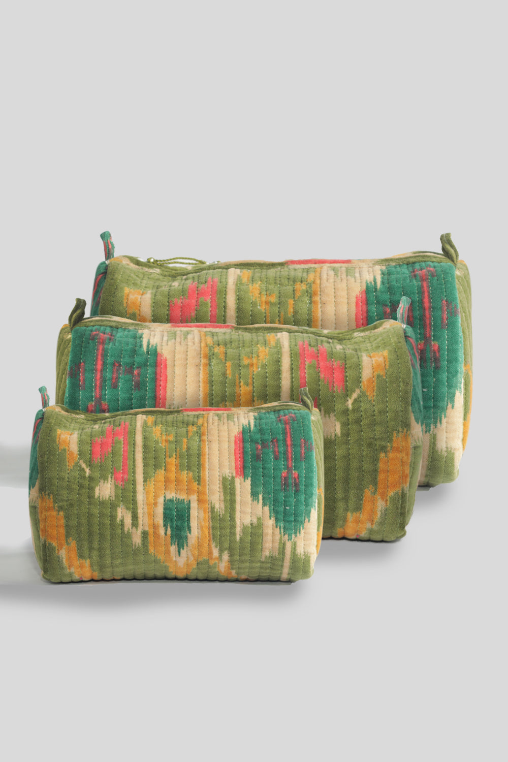 Neceser de terciopelo Quilted Verde Estampado Mediano